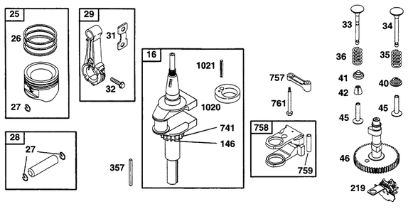 Piston Grp, Crankshaft, Cam Diagram and Parts List for 253702-0159-XX  Briggs and Stratton Engine
